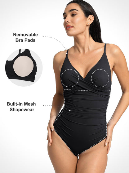 Shapewear Cross-Front Ruched Sculpting One-Piece Swimsuit