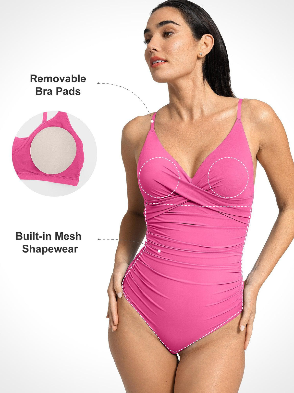 Shapewear Cross-Front Ruched Sculpting One-Piece Swimsuit