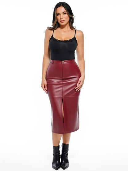 Sculpted Faux Leather Contour Skirt