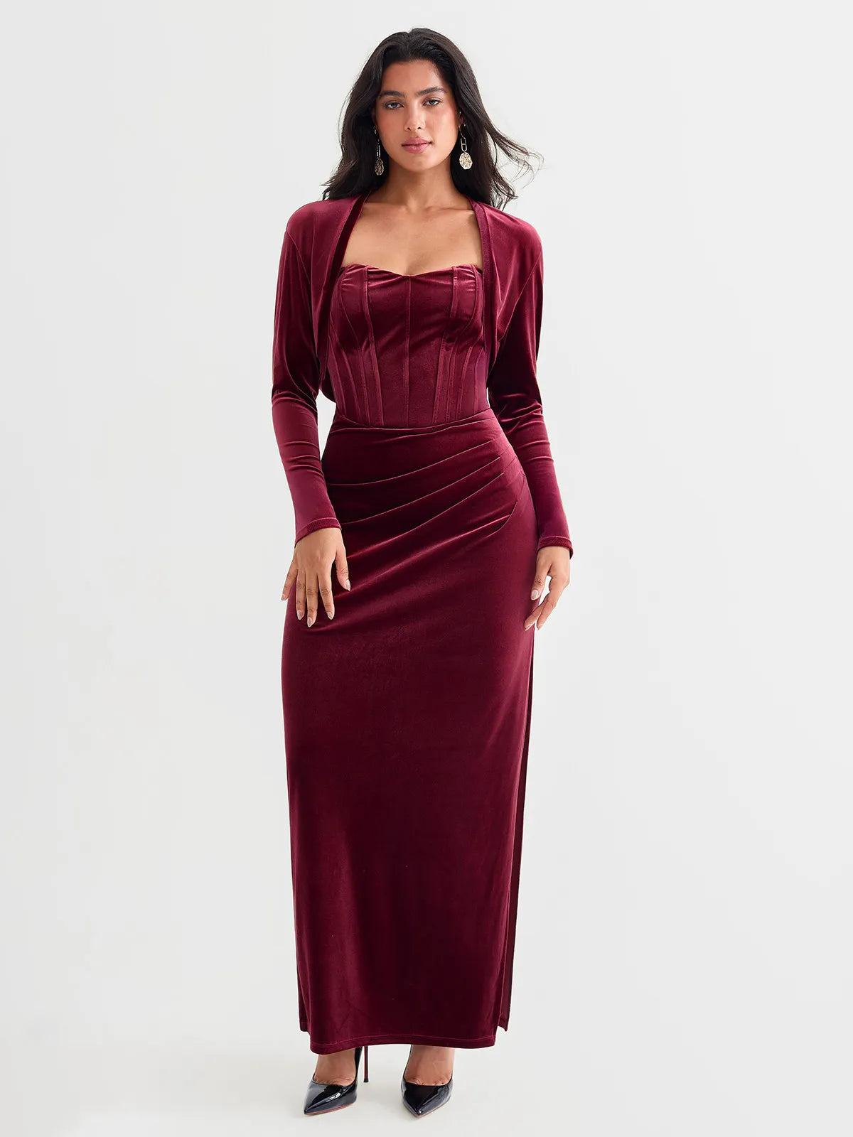 Velvet Long-Sleeve Shrug Bolero