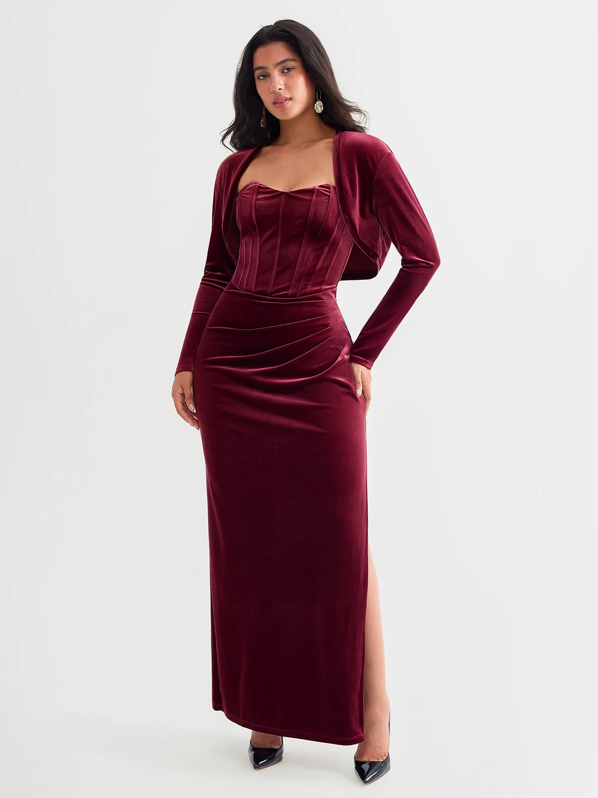 Velvet Long-Sleeve Shrug Bolero