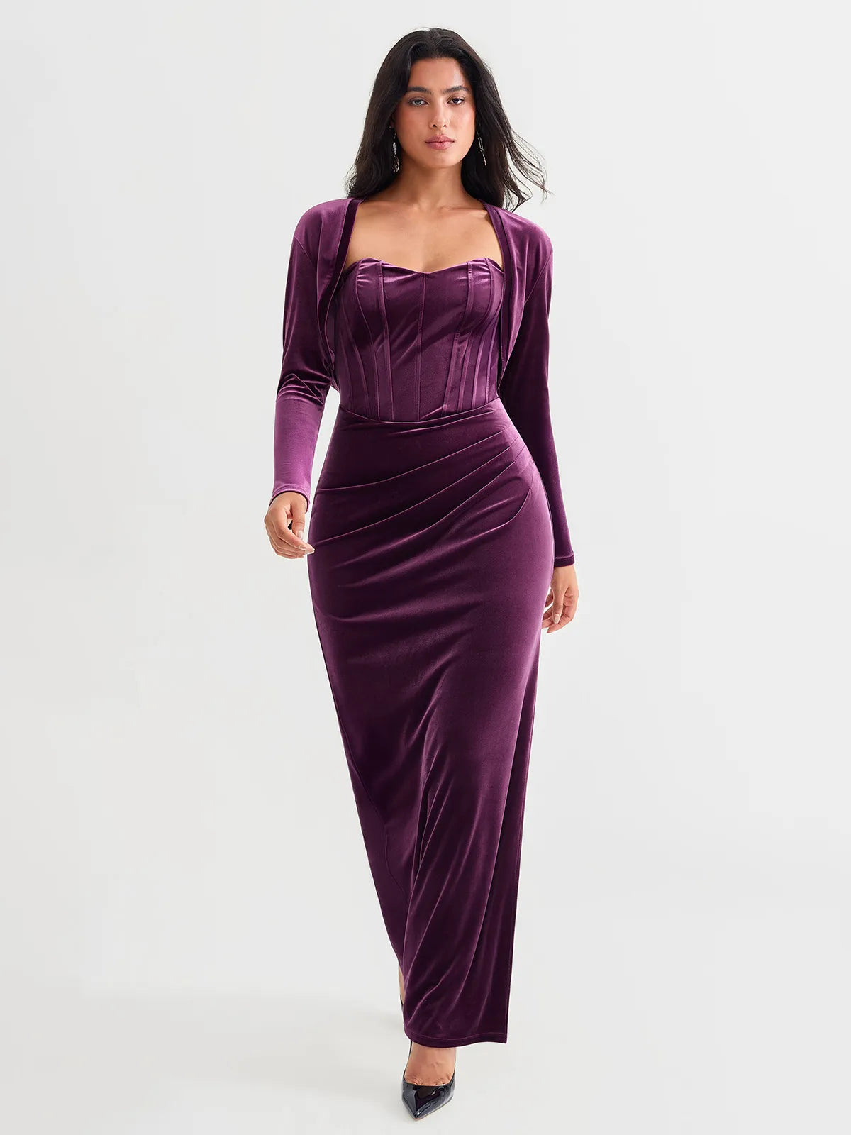 Velvet Long-Sleeve Shrug Bolero