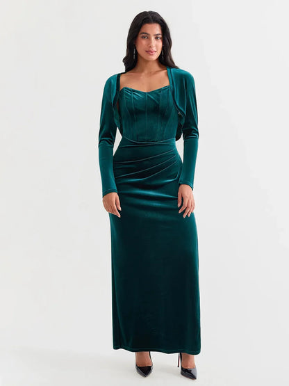 Velvet Long-Sleeve Shrug Bolero