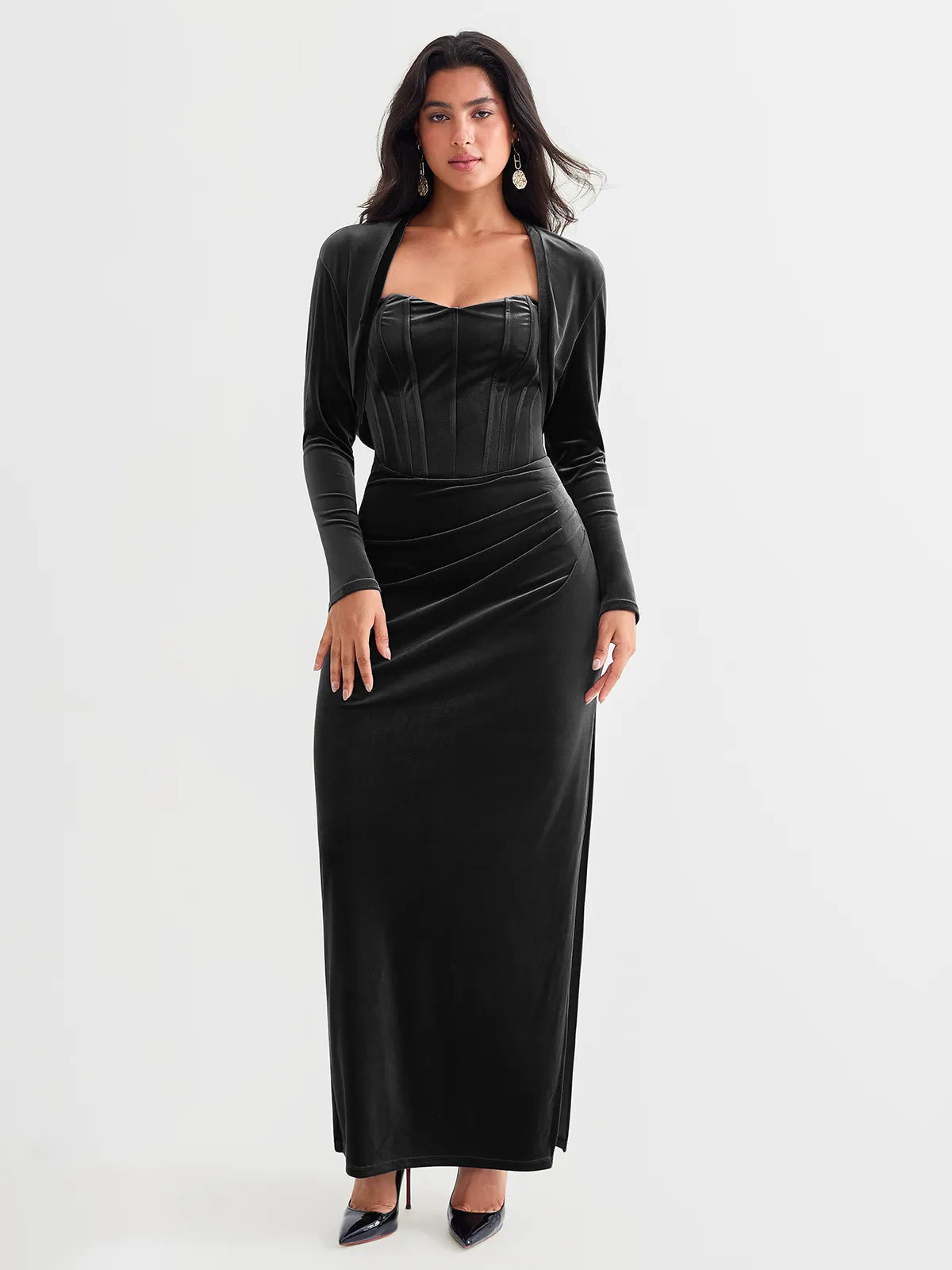 Velvet Long-Sleeve Shrug Bolero
