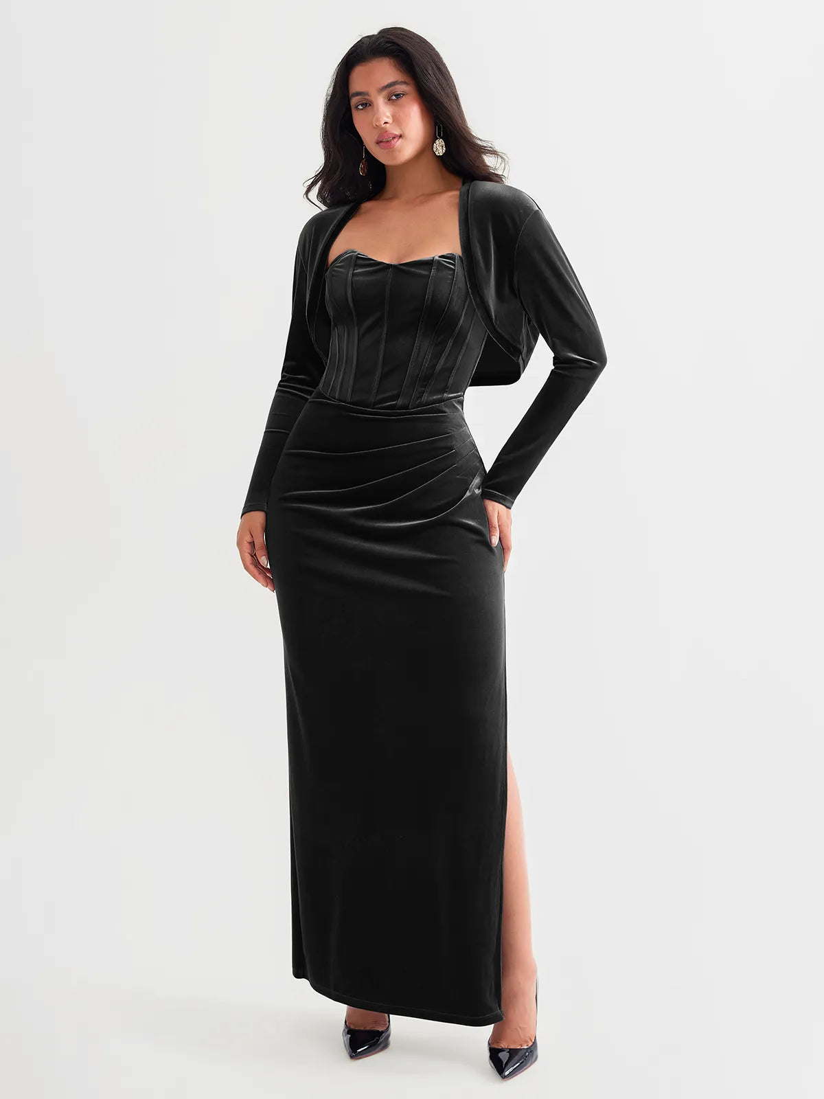 Velvet Long-Sleeve Shrug Bolero