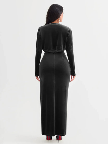 Velvet Long-Sleeve Shrug Bolero