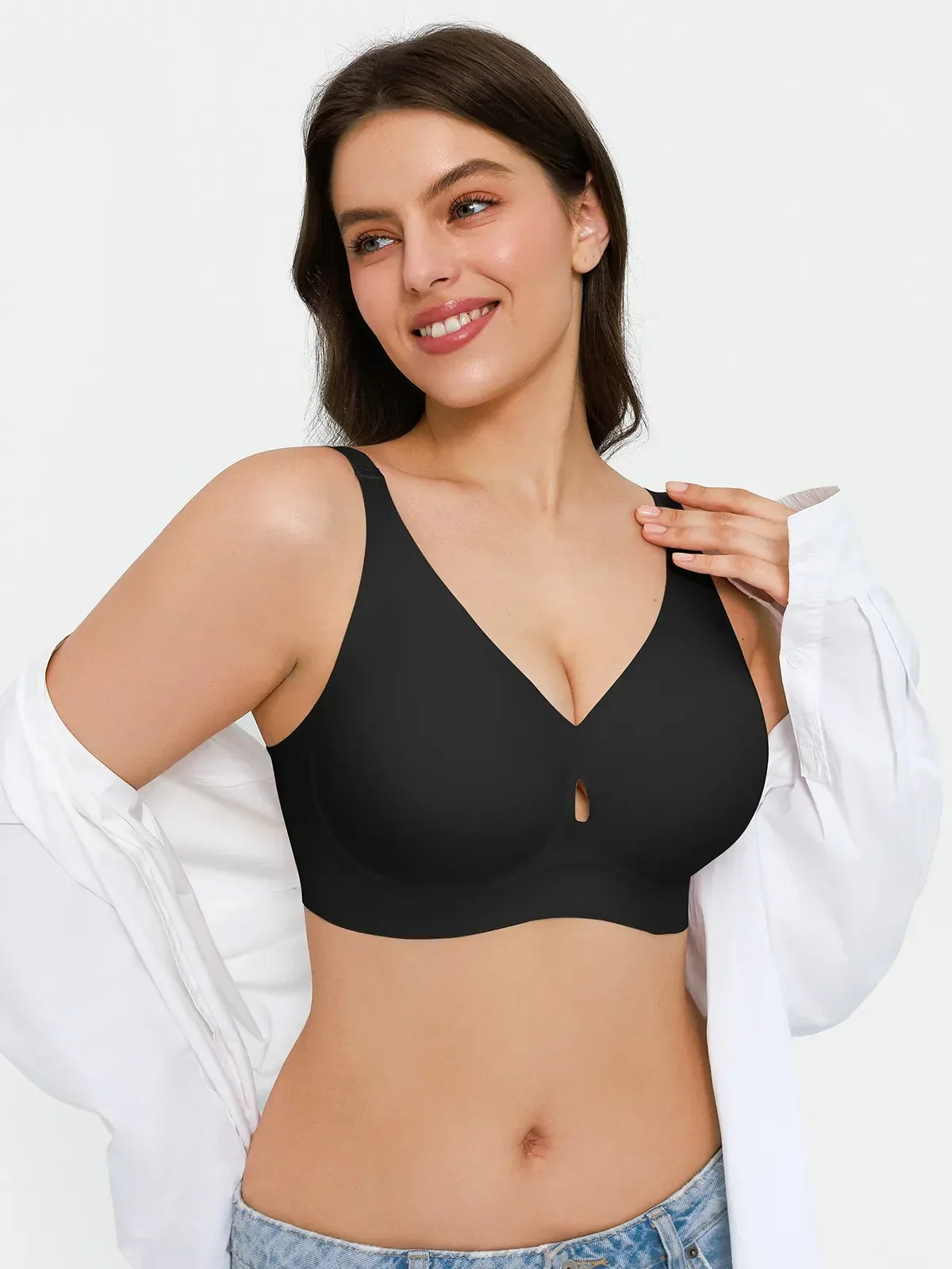 Seamless Wireless Deep V Jelly Contour Support Bra