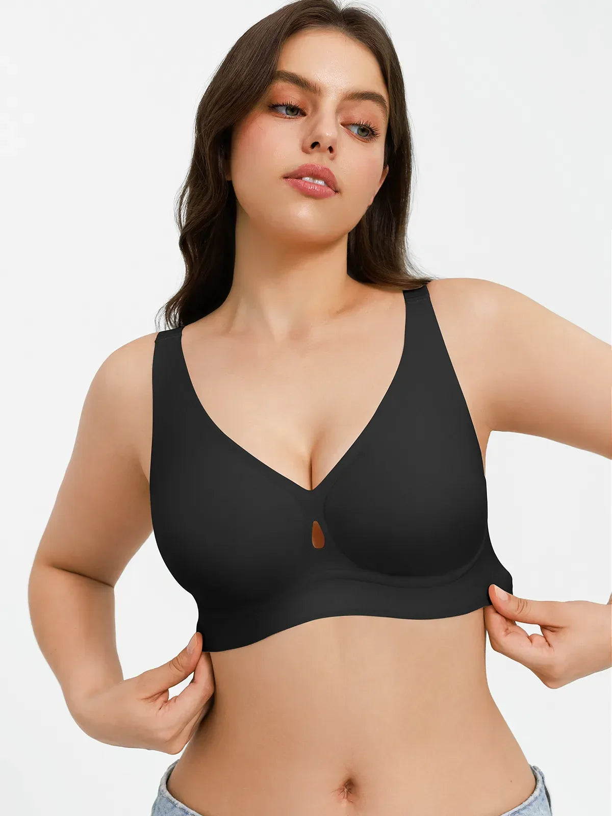 Seamless Wireless Deep V Jelly Contour Support Bra
