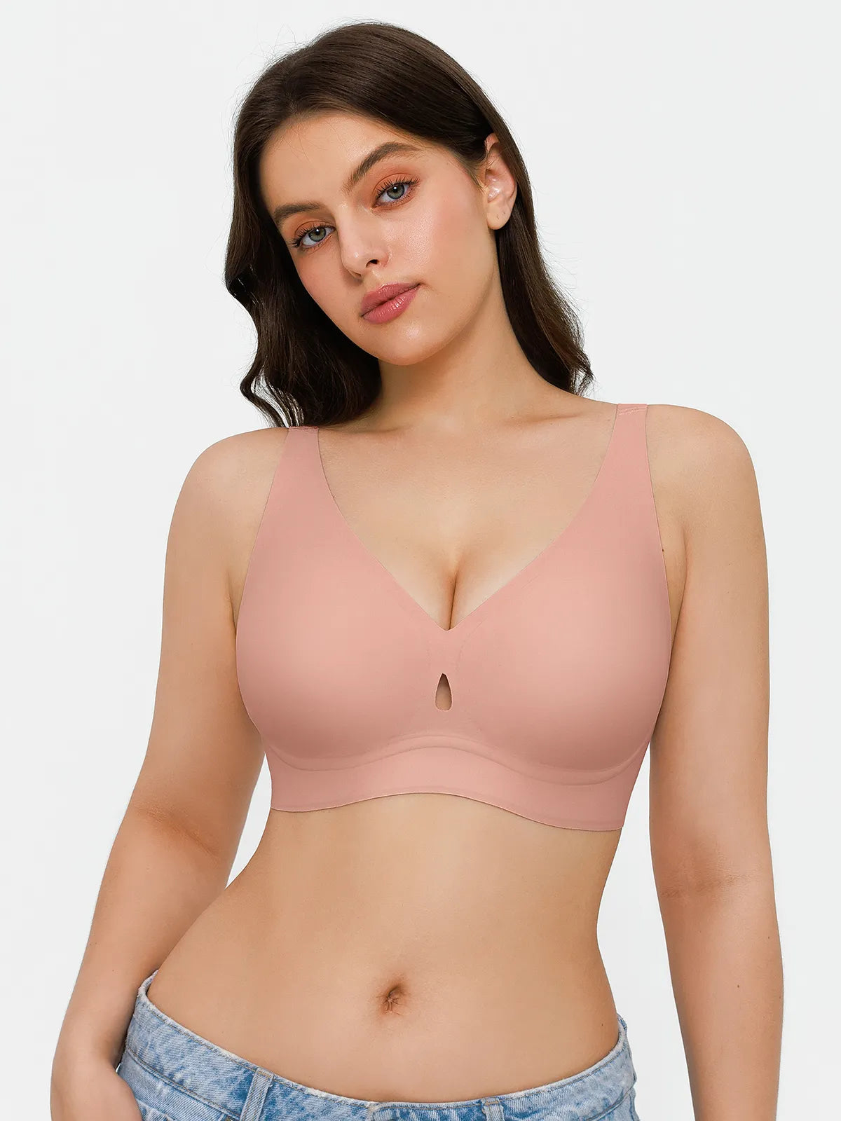 Seamless Wireless Deep V Jelly Contour Support Bra