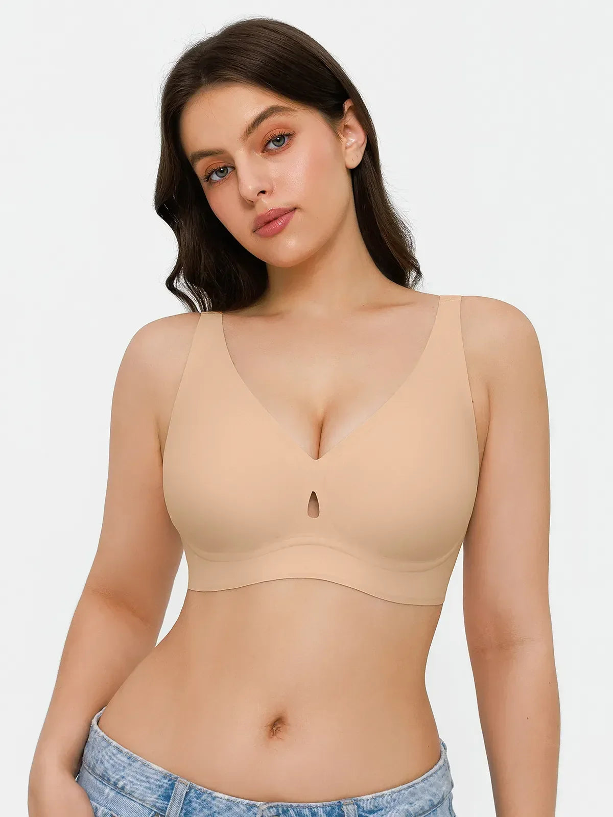 Seamless Wireless Deep V Jelly Contour Support Bra