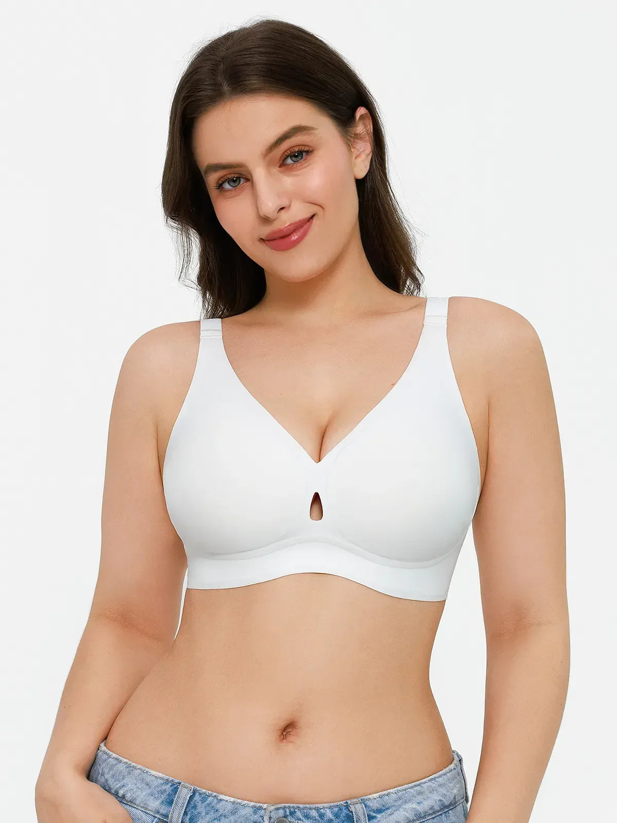 Seamless Wireless Deep V Jelly Contour Support Bra