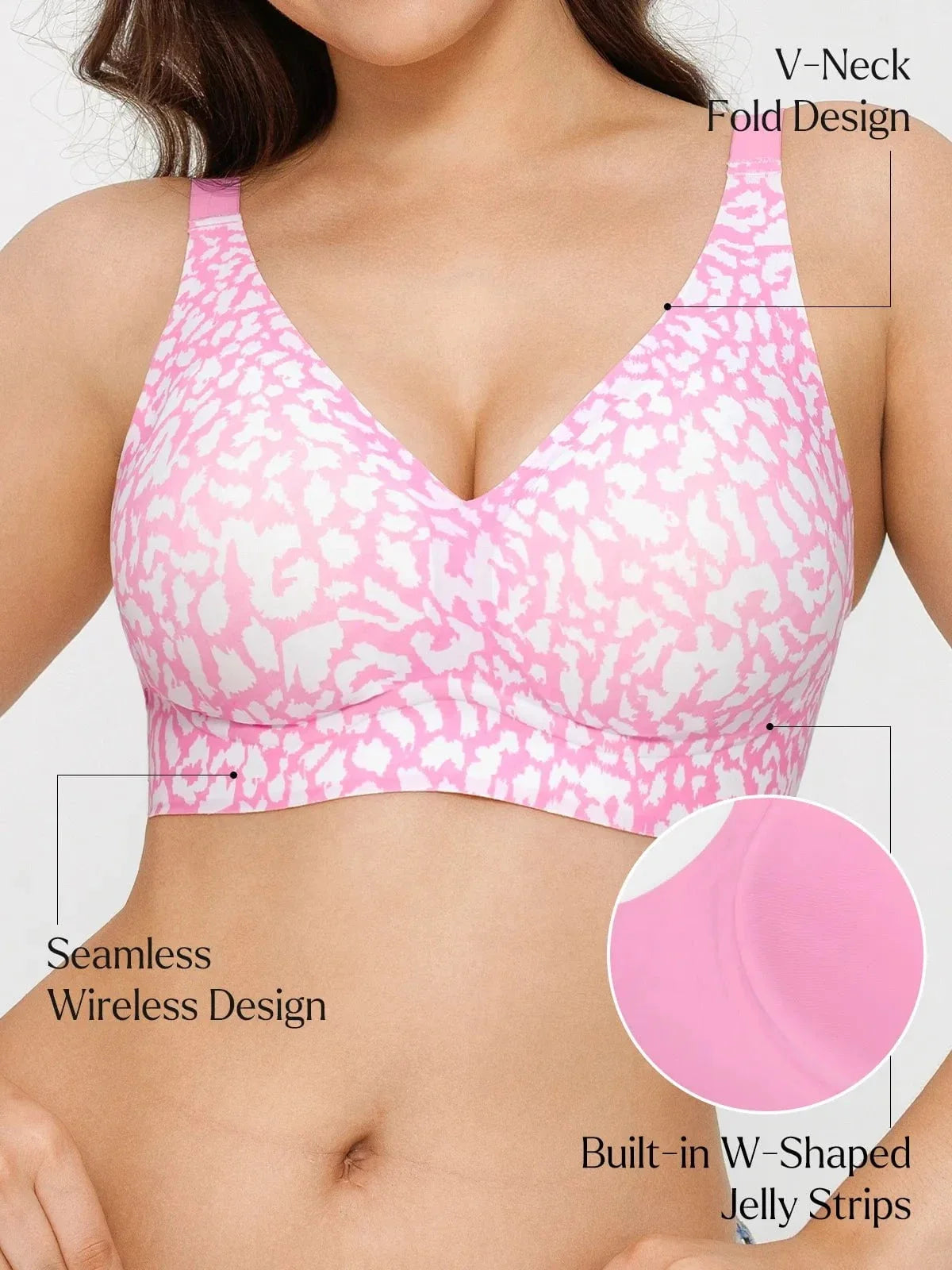 Seamless Wireless Jelly Leopard Contour Minimizer Support Bra