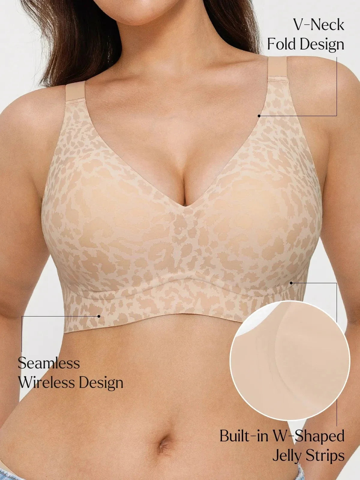 Seamless Wireless Jelly Leopard Contour Minimizer Support Bra