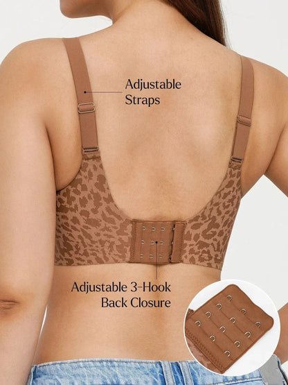 Seamless Wireless Jelly Leopard Contour Minimizer Support Bra