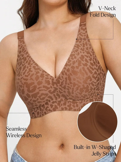 Seamless Wireless Jelly Leopard Contour Minimizer Support Bra