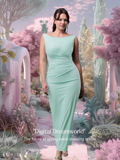 Shapewear Boatneck Draped Sculpting Maxi Dress
