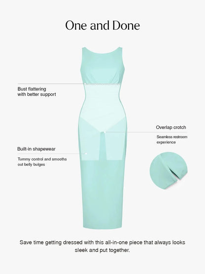 Shapewear Boatneck Draped Sculpting Maxi Dress