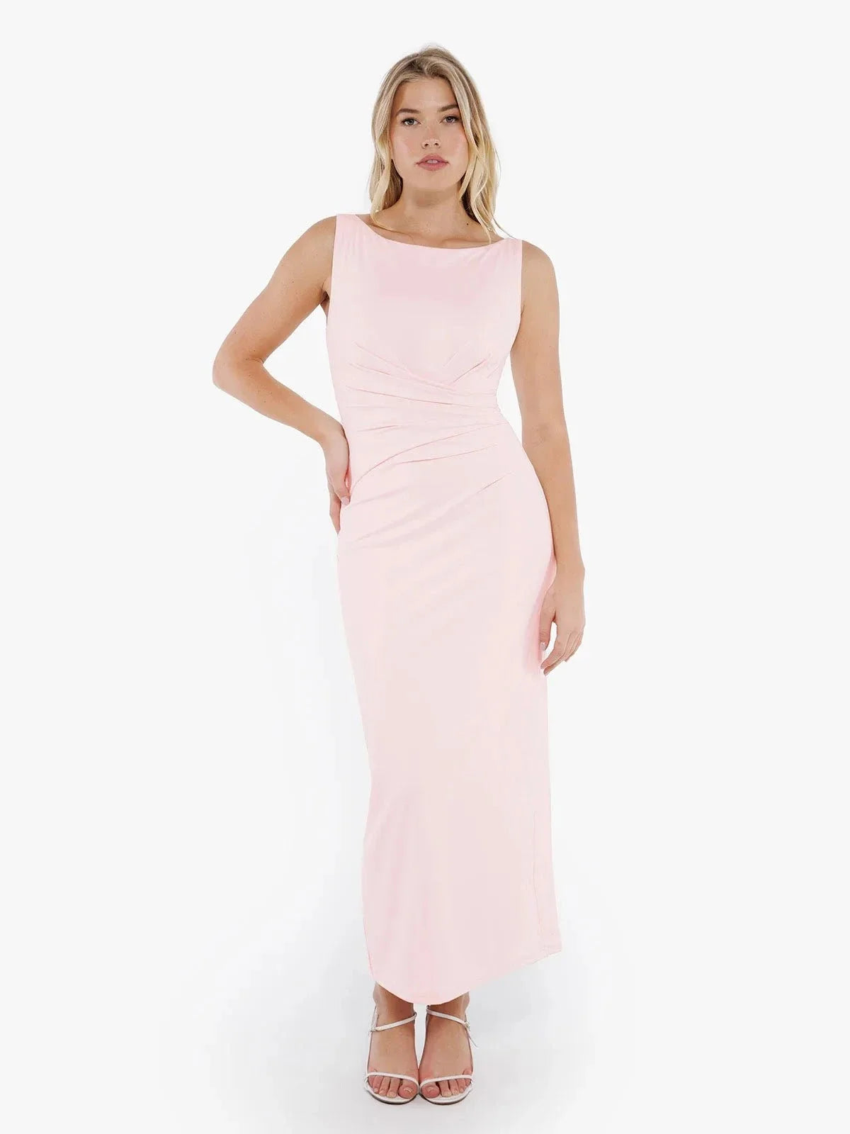 Shapewear Boatneck Draped Sculpting Maxi Dress