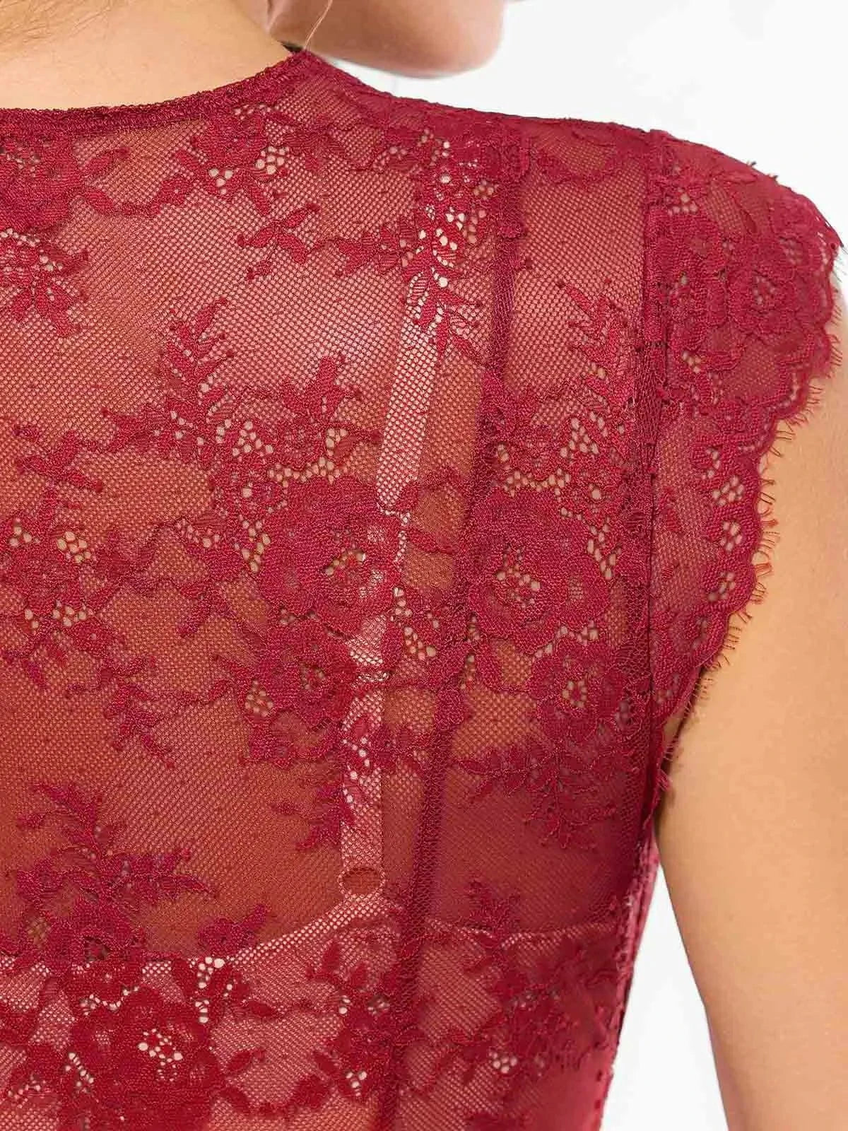 Shapewear Boho Floral Lace Front Slit Maxi Dress
