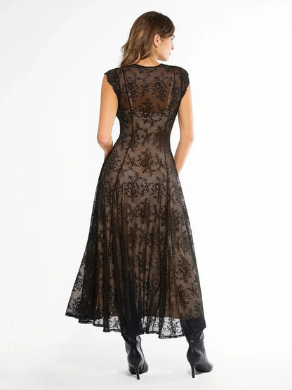 Shapewear Boho Floral Lace Front Slit Maxi Dress