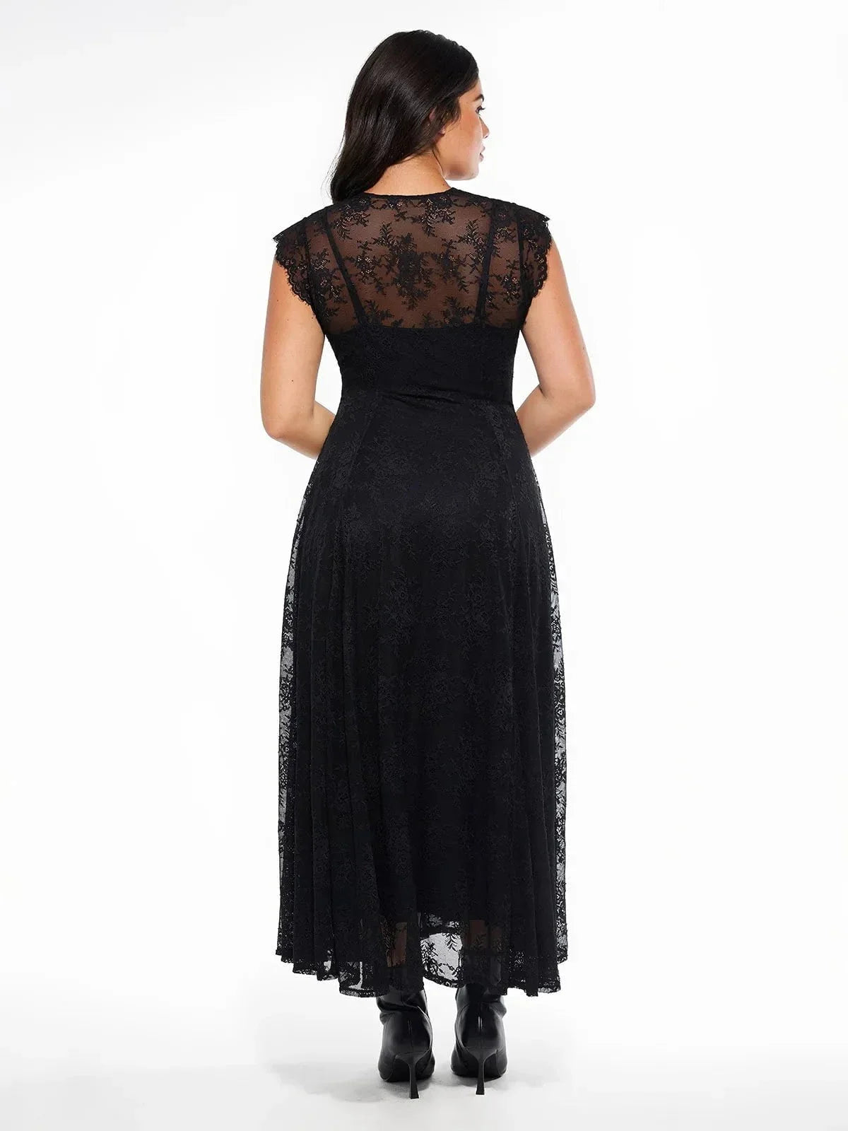 Shapewear Boho Floral Lace Front Slit Maxi Dress