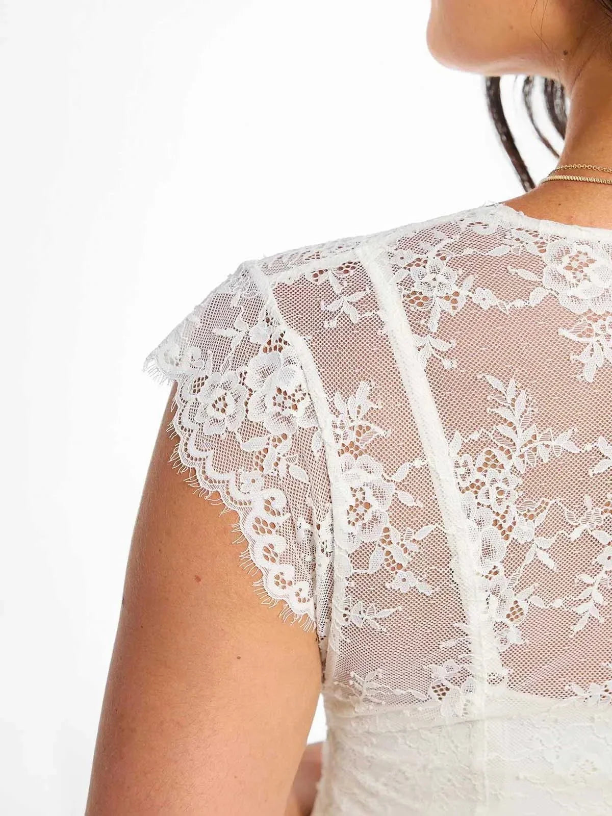 Shapewear Boho Floral Lace Front Slit Maxi Dress