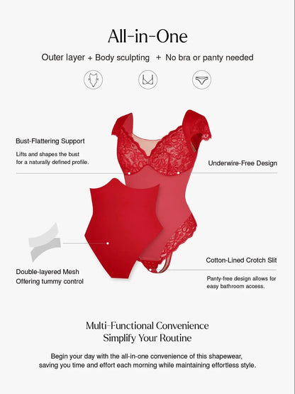 Shapewear Cap Sleeve Lace Cup Slimming Bodysuit