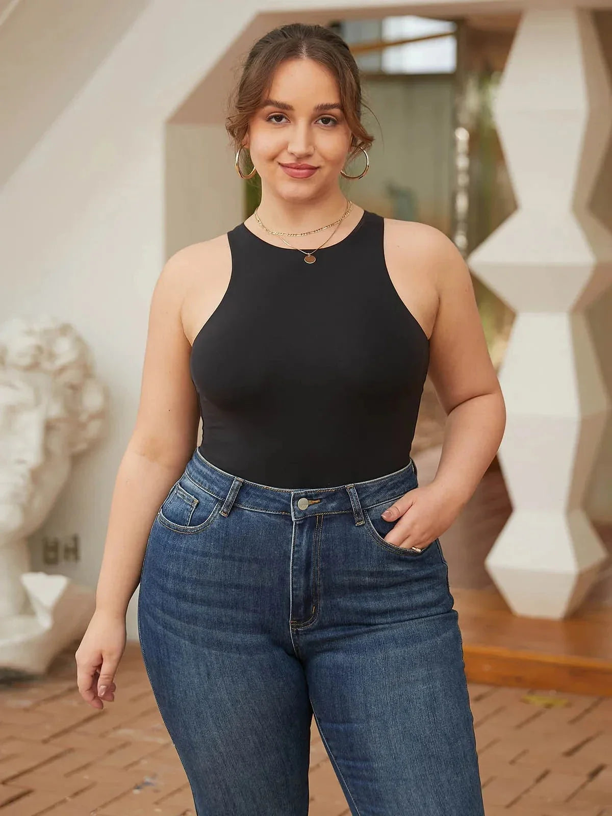 Shapewear Round Neck Sleeveless Cutaway Bodysuit
