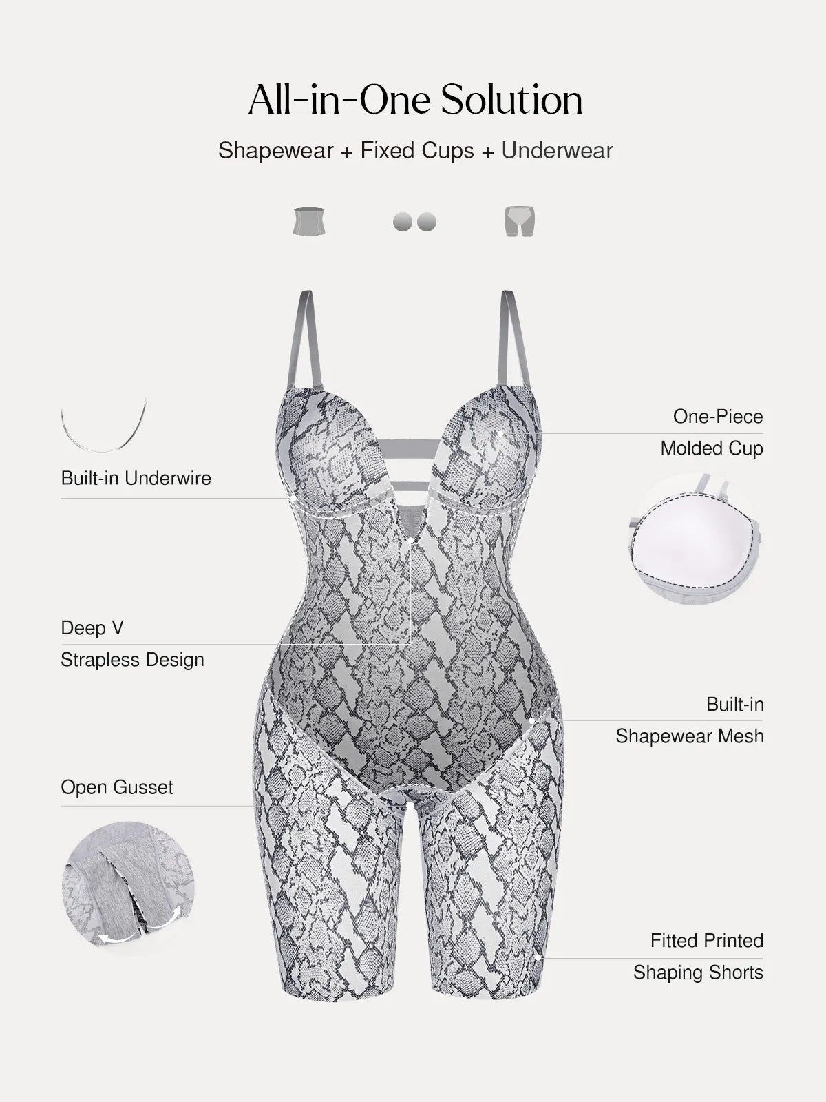 Shapewear Deep V Convertible Strap Mid-Thigh Bodysuit