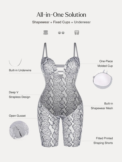 Shapewear Deep V Convertible Strap Mid-Thigh Bodysuit