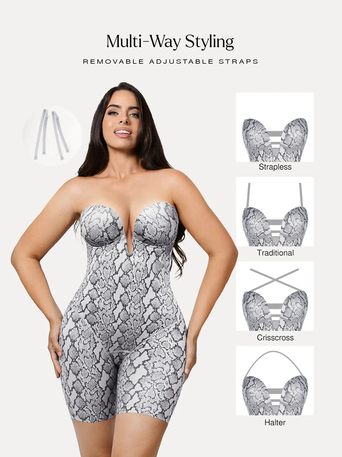 Shapewear Deep V Convertible Strap Mid-Thigh Bodysuit