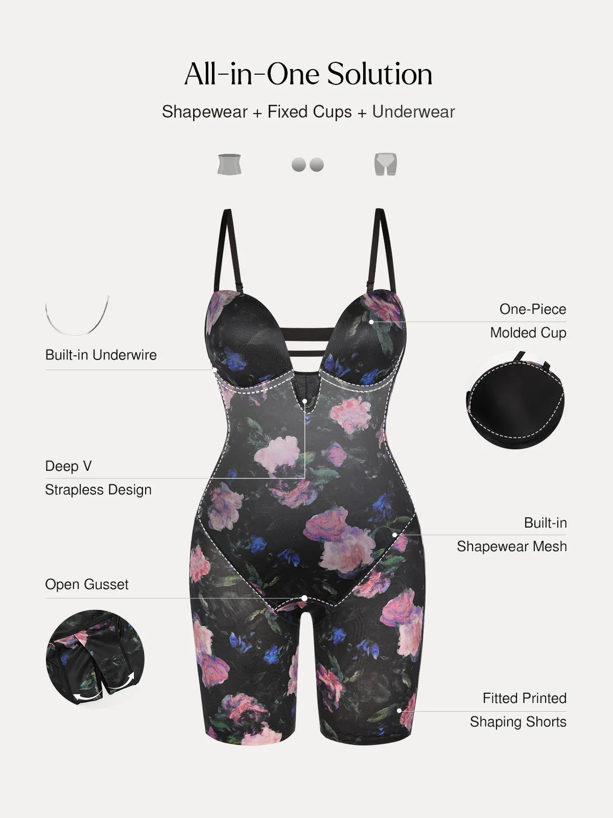 Shapewear Deep V Convertible Strap Mid-Thigh Bodysuit