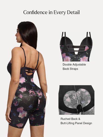 Shapewear Deep V Convertible Strap Mid-Thigh Bodysuit