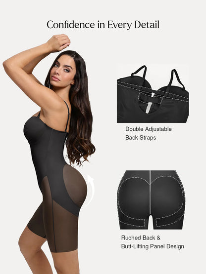 Shapewear Deep V Convertible Strap Mid-Thigh Bodysuit
