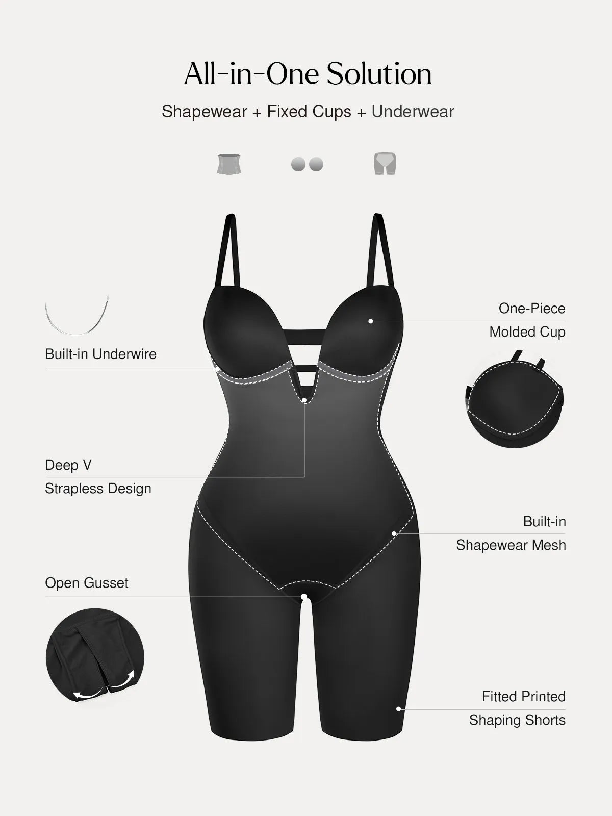 Shapewear Deep V Convertible Strap Mid-Thigh Bodysuit