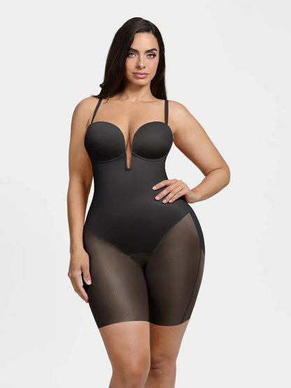 Shapewear Deep V Convertible Strap Mid-Thigh Bodysuit