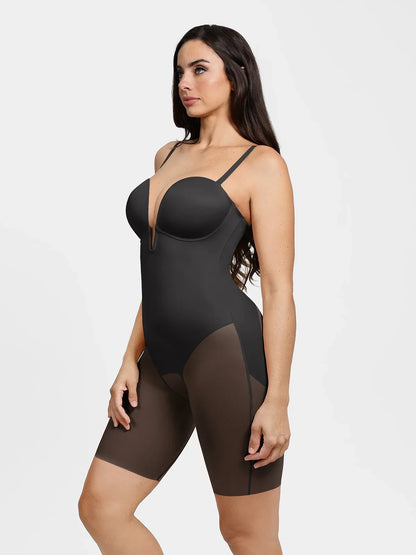 Shapewear Deep V Convertible Strap Mid-Thigh Bodysuit