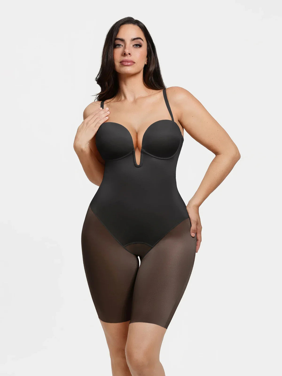 Shapewear Deep V Convertible Strap Mid-Thigh Bodysuit