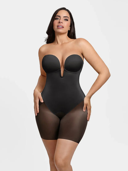 Shapewear Deep V Convertible Strap Mid-Thigh Bodysuit