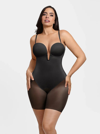 Shapewear Deep V Convertible Strap Mid-Thigh Bodysuit