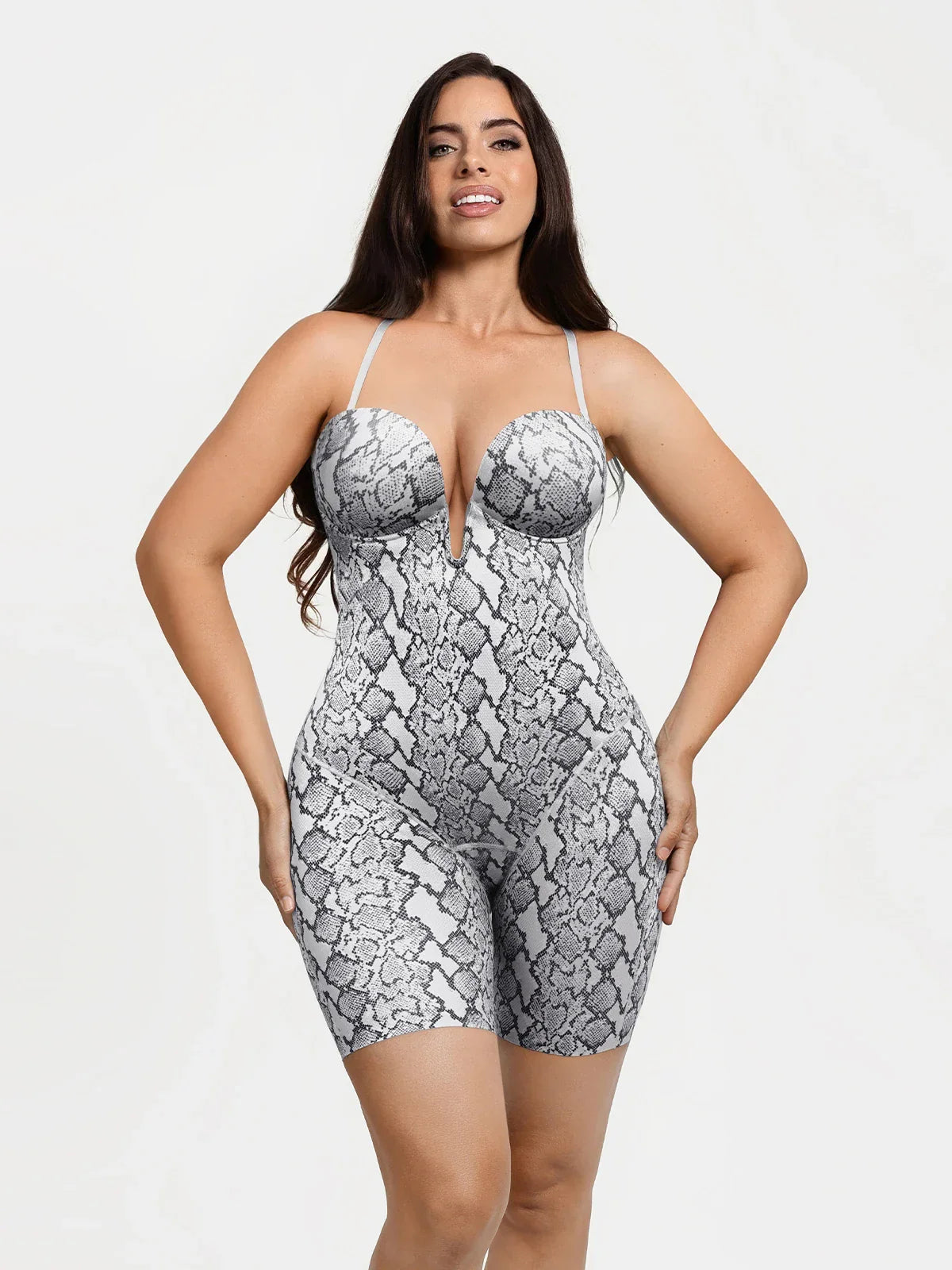 Shapewear Deep V Convertible Strap Mid-Thigh Bodysuit