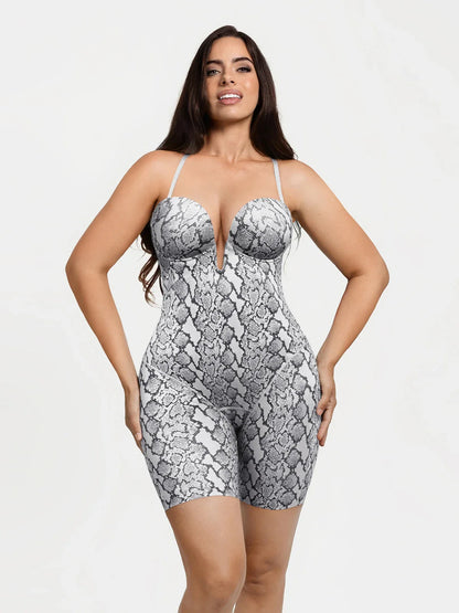 Shapewear Deep V Convertible Strap Mid-Thigh Bodysuit
