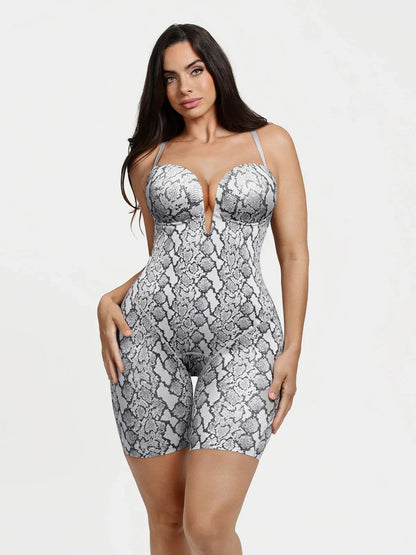 Shapewear Deep V Convertible Strap Mid-Thigh Bodysuit