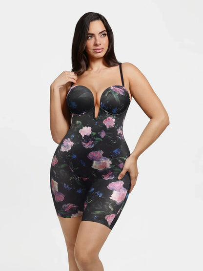 Shapewear Deep V Convertible Strap Mid-Thigh Bodysuit
