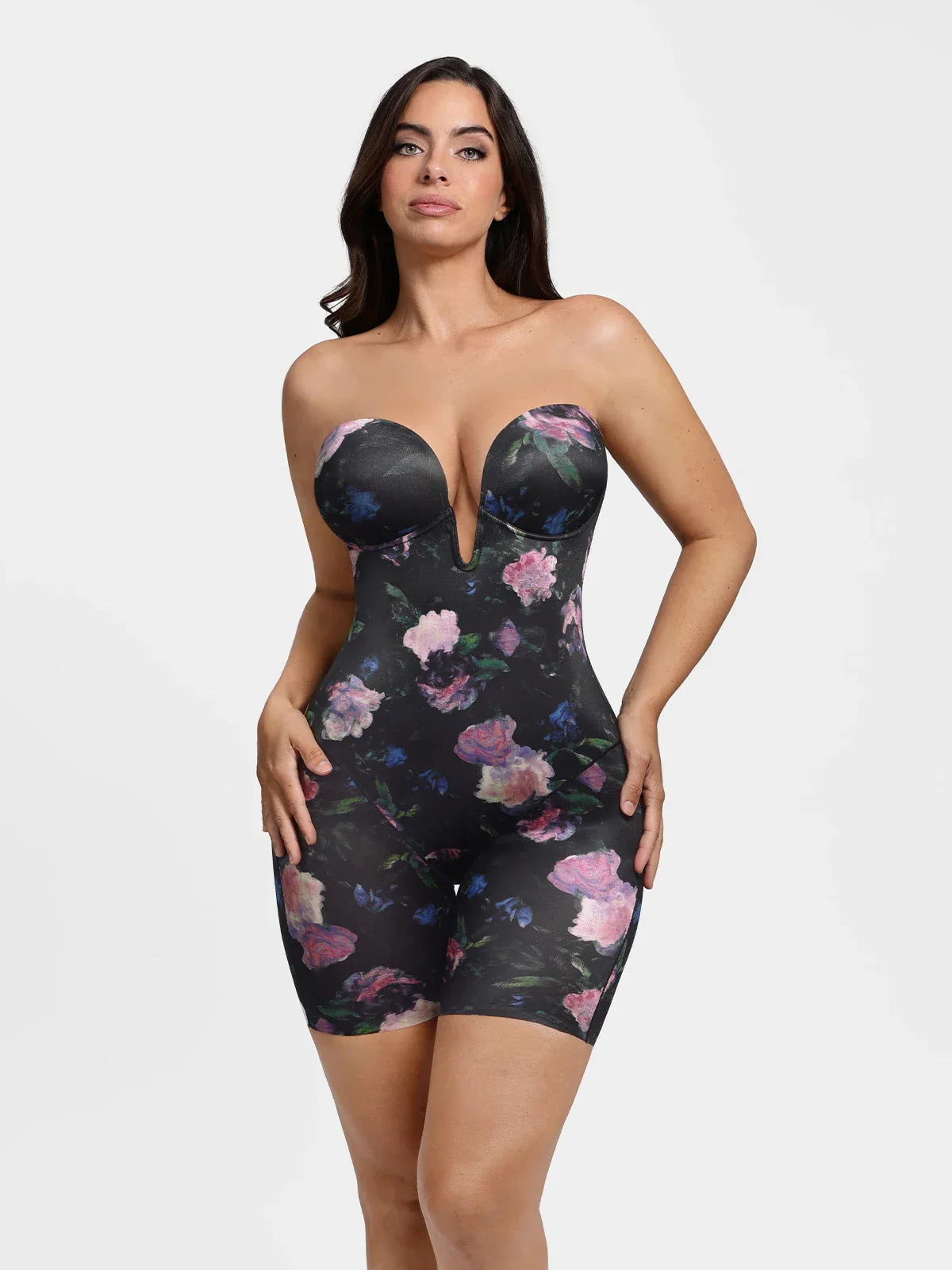 Shapewear Deep V Convertible Strap Mid-Thigh Bodysuit