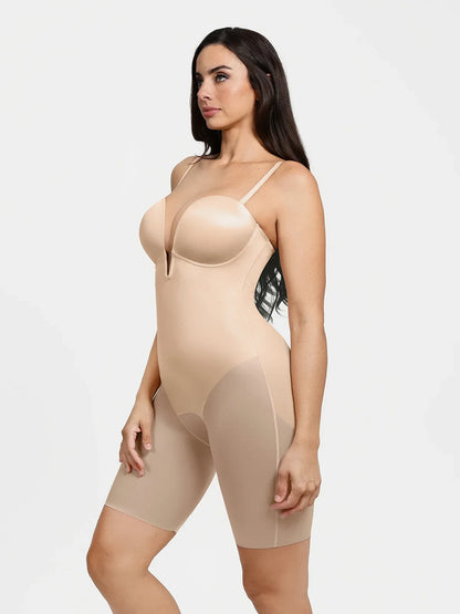 Shapewear Deep V Convertible Strap Mid-Thigh Bodysuit