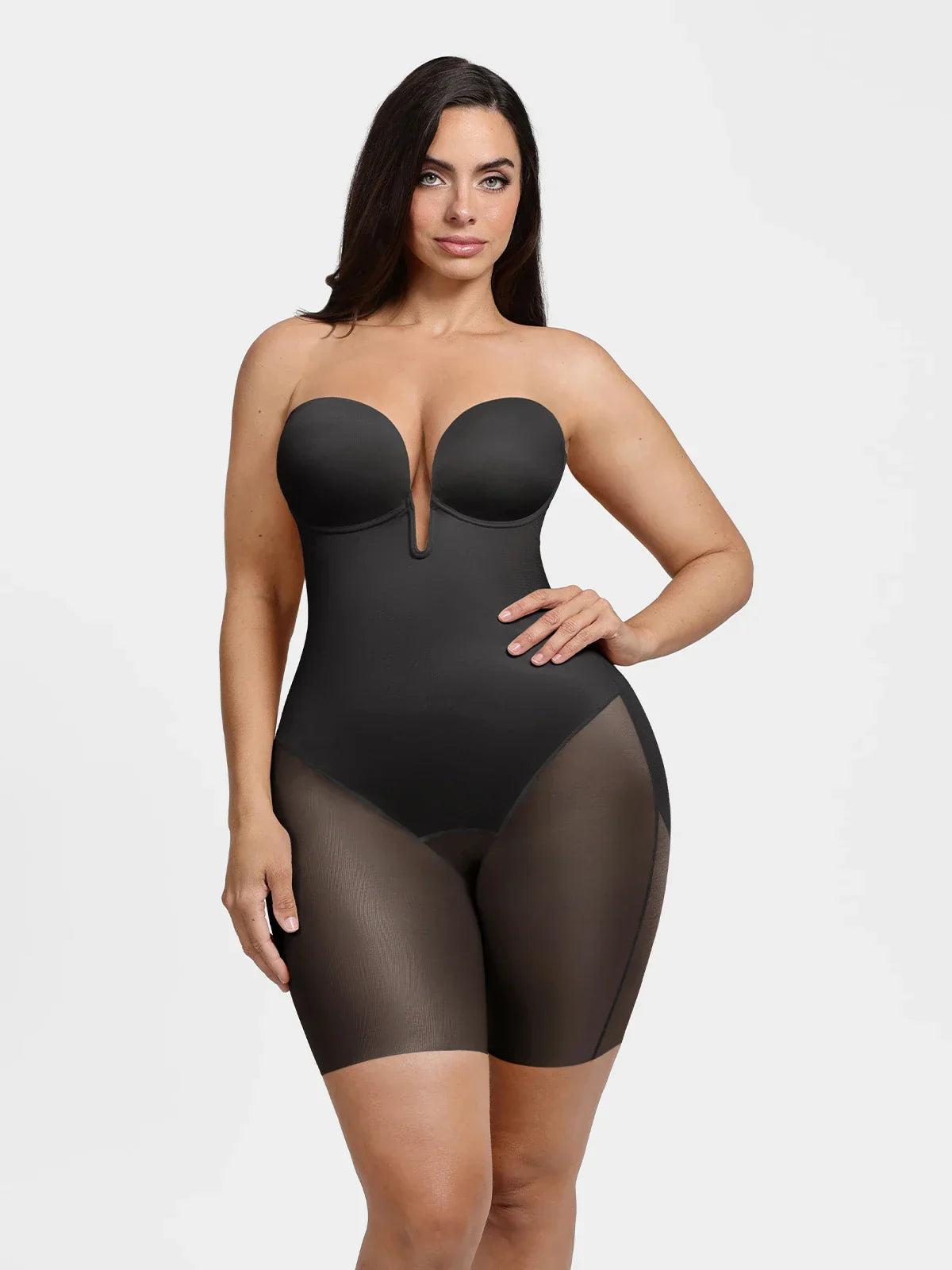 Shapewear Deep V Convertible Strap Mid-Thigh Bodysuit