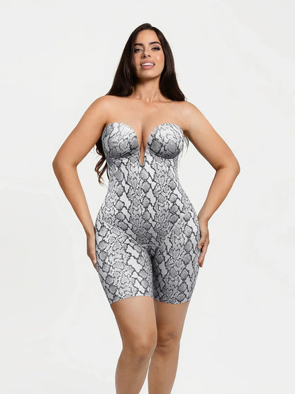Shapewear Deep V Convertible Strap Mid-Thigh Bodysuit
