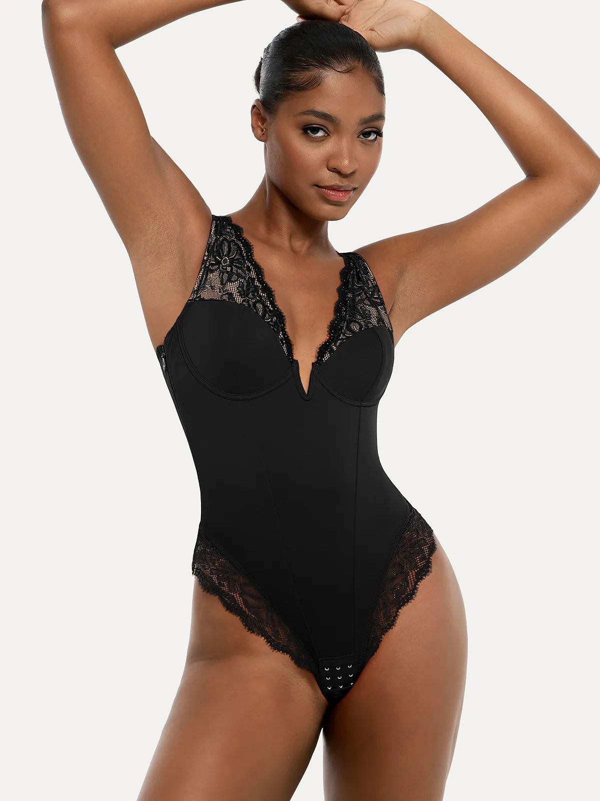 Shapewear Deep V-Neck Sculpting Lace Inset Bodysuit