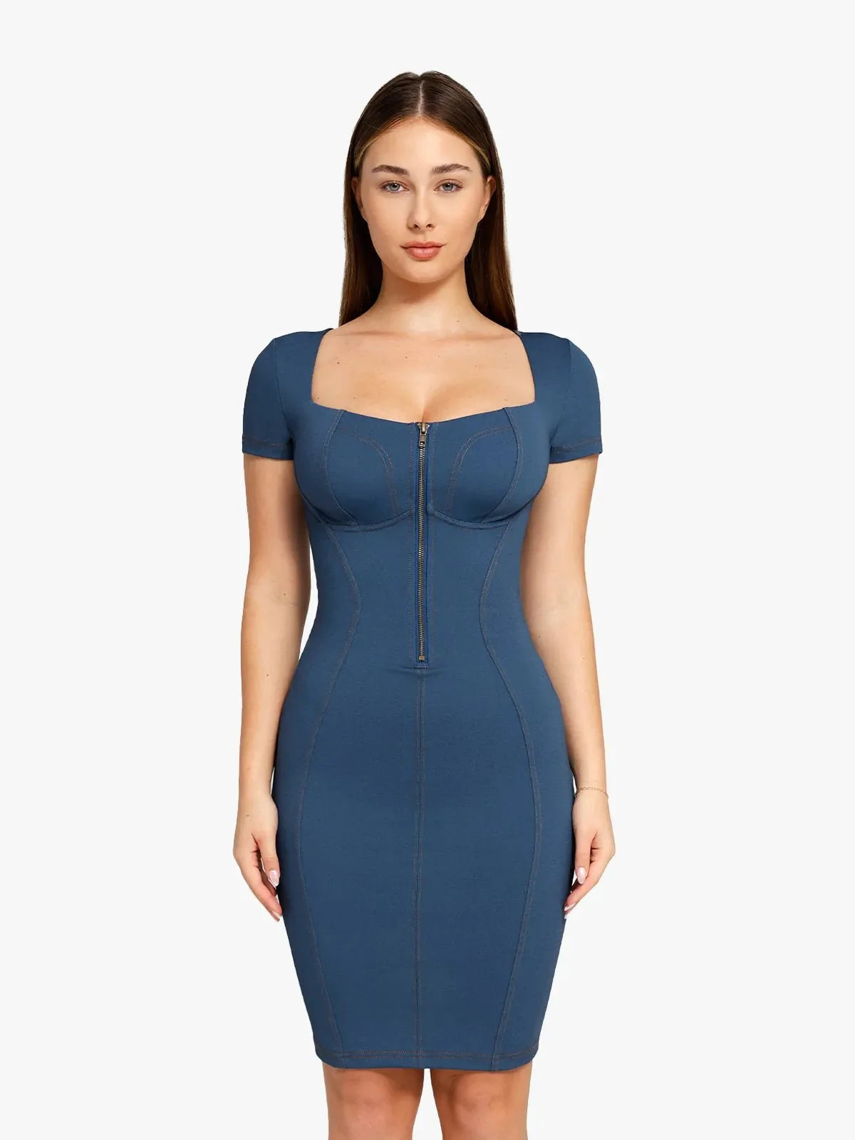 Shapewear Denim Square Neck Tummy Control Midi Dress